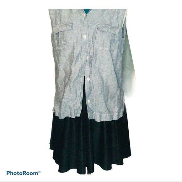 Coastal Minimalist Summer Linen Blend Sleeveless Button Down Shirt Ann Taylor 8 - Picture 3 of 7